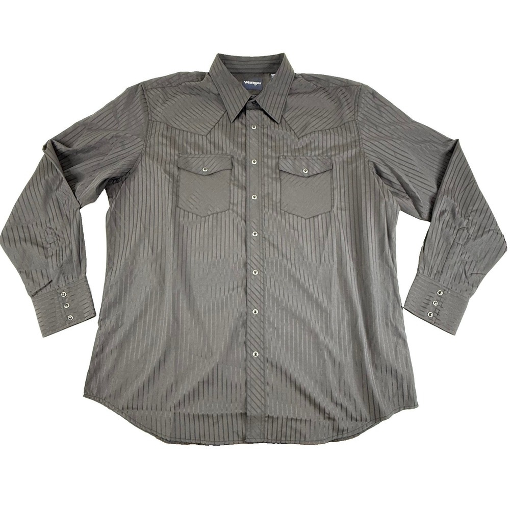 Wrangler Mens Sport Western Dobby Stripe Snap Shirt Black Two Pocket 2XLT NWT
